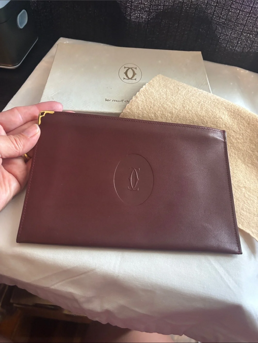 Cartier Burgundy Leather Zip Pouch - Picture 3 of 17